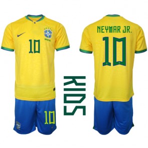 Brasilien Neymar Jr #10 kläder Barn VM 2022 Hemmatröja Kortärmad (+ korta byxor)